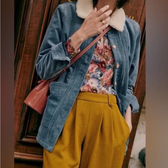 Sezane Blue Corduroy Women's Jacket with Cream Lining - Picture 8 of 9